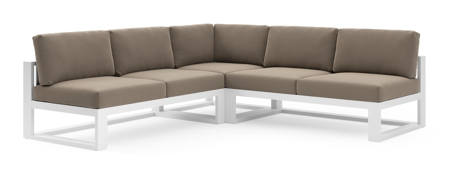 Verato loungehoek in wit aluminium met natte heather grey all weather sunbrella® luxe kussen