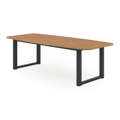 Livo tuinset in zwart aluminium en natural finish teak tafelblad met 8 stapelbare Matera tuinstoelen