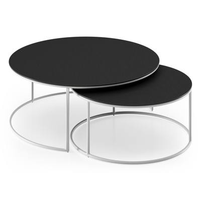 Ensemble de 2 tables d'appoint Fano ronde en aluminium blanc et céramique pleine Nero Black - Diam. 85/65 x Haut. 35/30 cm