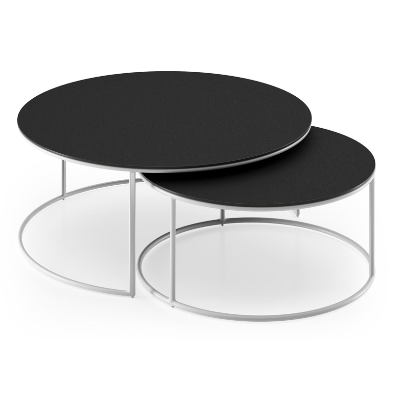 Fano set van 2 loungetafels rond in wit aluminium en volkeramiek Nero Black - Dia. 85/65 x H 35/30 cm