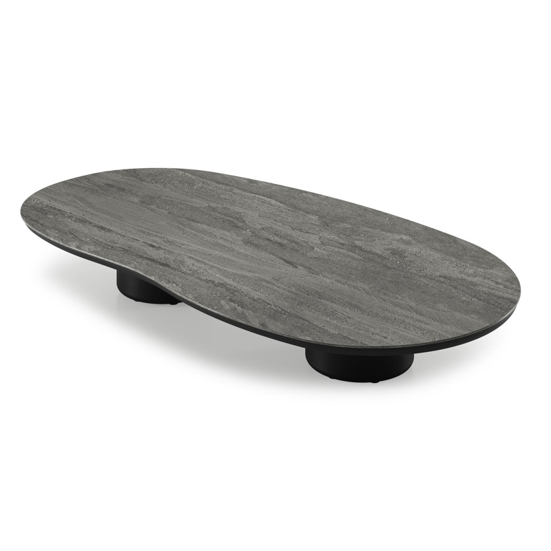 Amico loungetafel organisch in zwart aluminium en volkeramiek Aspen Grey - L 170 x B 91 x H 25 cm