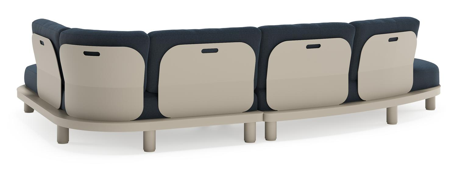 Salon de jardin d'angle Donato en aluminium beige et coussins en all weather sunbrella® luxe Heritage Indigo