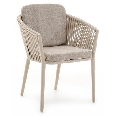 Chaise de jardin Orso en aluminium beige et corde plate tissée verticalement beige avec coussin All Weather Sunbrella® Luxe Chartres Pewter