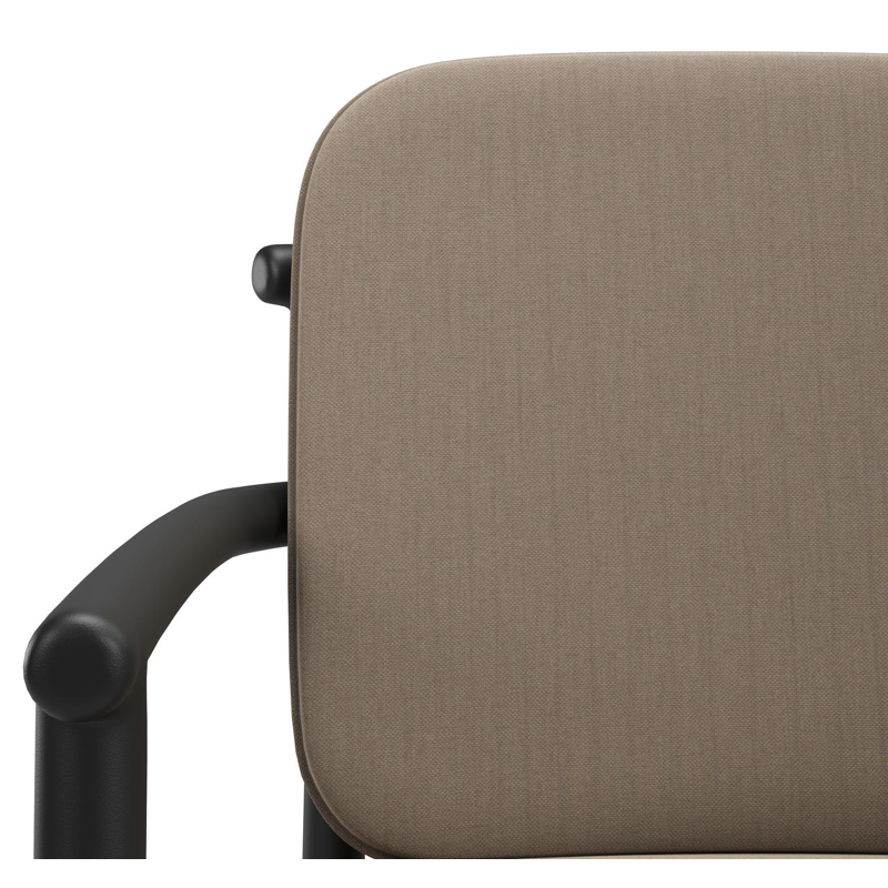 Bono stapelbare tuinstoel in zwart aluminium met stoelkussen in All Weather Sunbrella® Luxe Natte Heather Grey