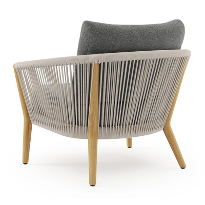 Fauteuil de jardin Orso en tecken corde ronde tissée verticalement beige et coussins en all weather cosytica Catania Black