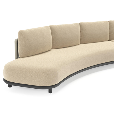 Lomano loungehoek in zwart aluminium en beige verticaal geweven luxe vlakke rope met Althea Camel all weather cosytica