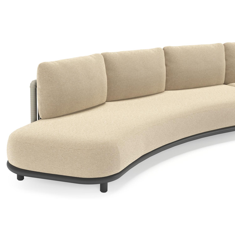 Lomano loungehoek in zwart aluminium en beige verticaal geweven luxe vlakke rope met Althea Camel all weather cosytica