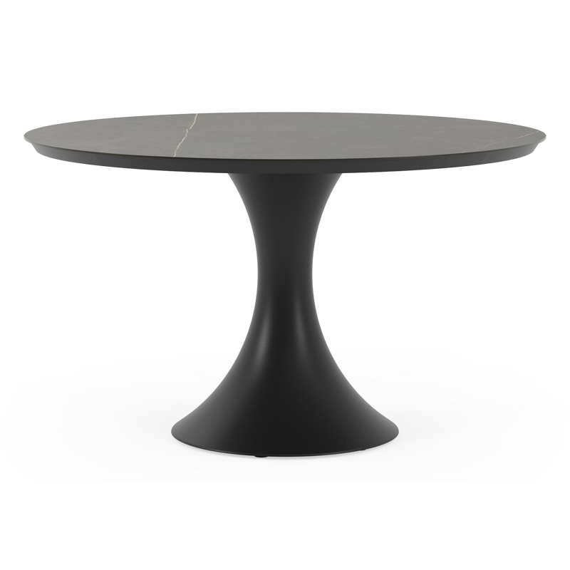 Fano tuintafel in zwart aluminium en volkeramiek calatorao - Dia. 130 x H 75 cm