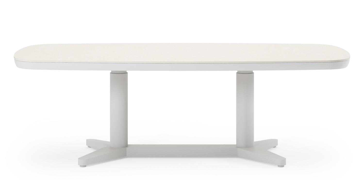 Tarsia tuinset bootvorm in wit aluminium en sintered stone Crema minerale met 6 Matera tuinstoelen