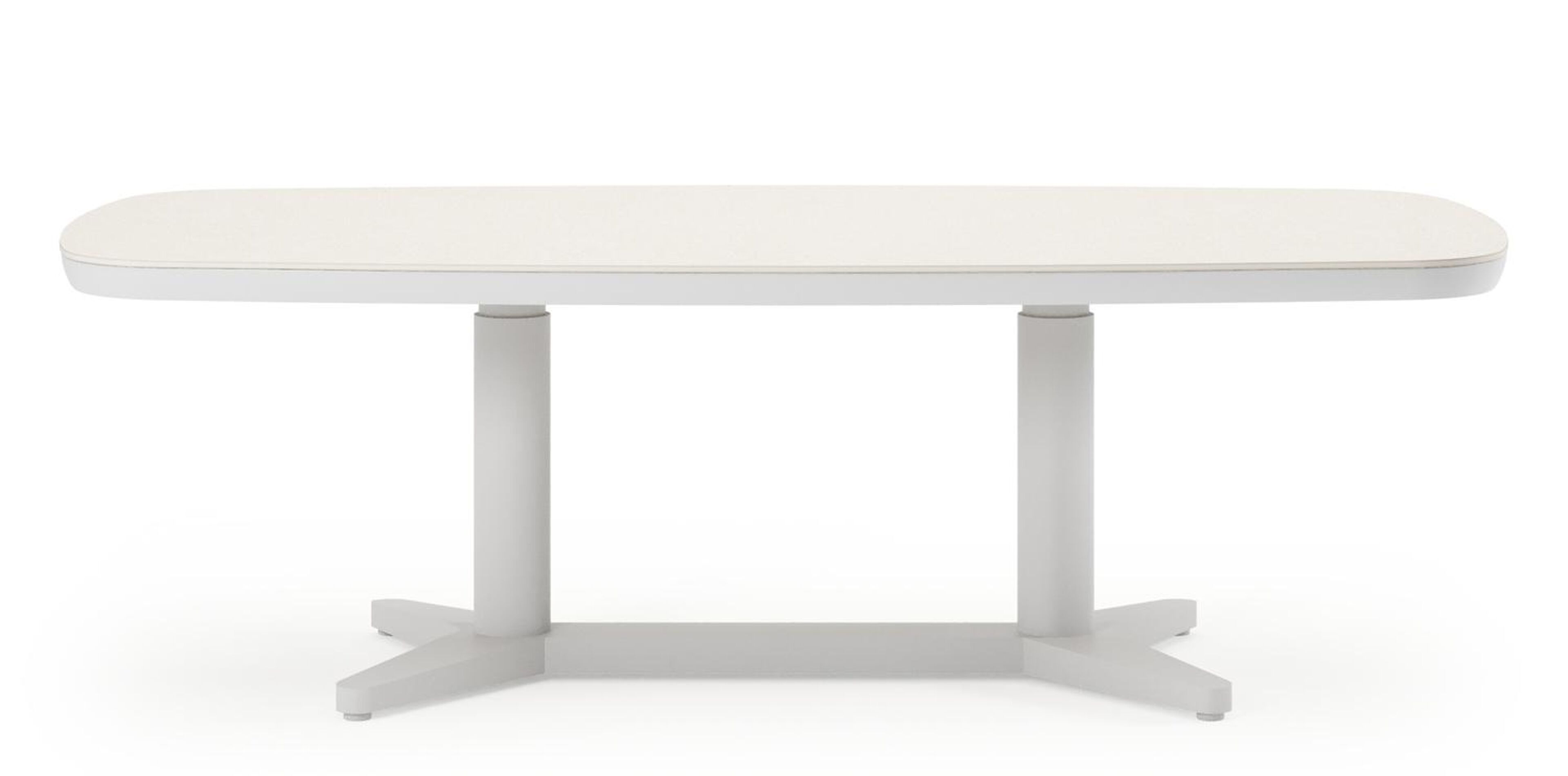Tarsia tuintafel bootvorm in wit aluminium en beige sintered stone - L 180 x B 90 x H 74.5 cm
