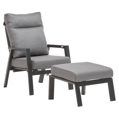 Fauteuil de jardin Mismo 1-pl en aluminium anthracite avec coussin en polyester gris