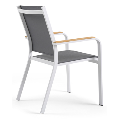 Trente tuinset in wit aluminium en teak naturel tafelblad met 8 stapelbare Amalfi tuinstoelen