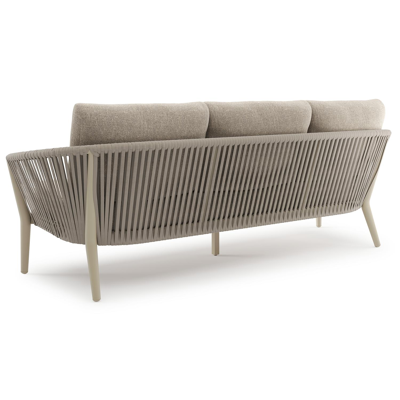 Orso loungebank in beige aluminium en beige verticaal geweven ronde rope met Chartres Pewter all weather sunbrella® luxe kussen