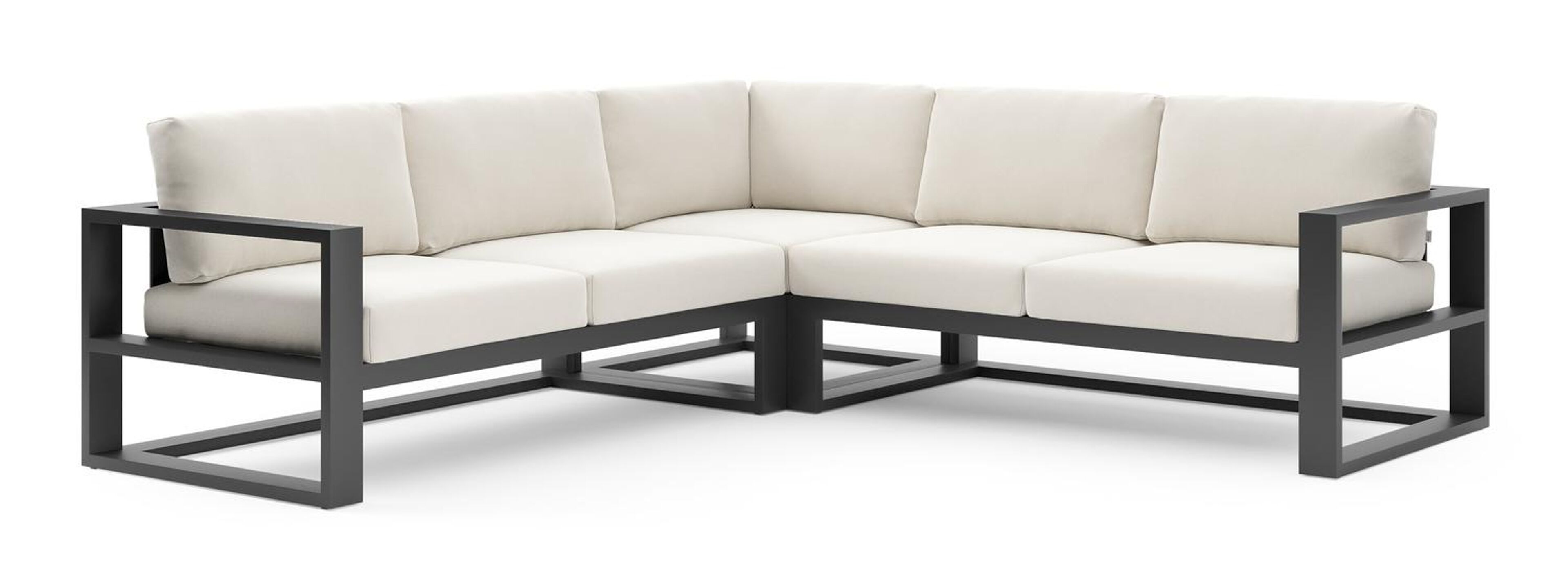 Verato loungehoek in zwart aluminium met savane white all weather sunbrella® luxe kussen