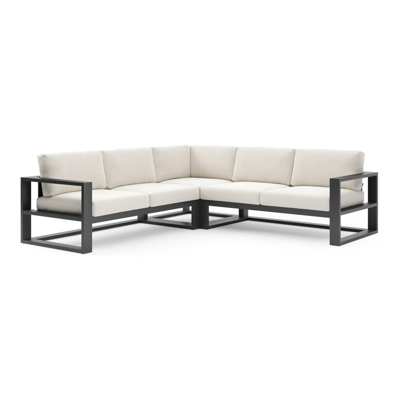 Verato loungehoek in zwart aluminium met savane white all weather sunbrella® luxe kussen