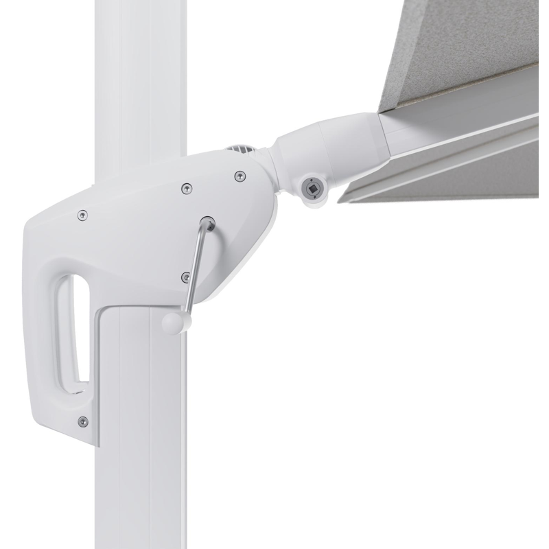 Parasol pendant Minore avec fonction tilt en aluminium blanc et toile de parasol en All Weather Sunbrella® Luxe Ego Birch  - Lg.1: 280 x Lg.2: 370 cm (sans pied de parasol