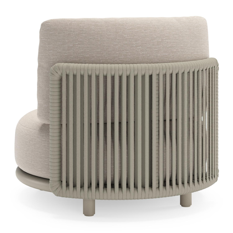 Lomano loungestoel in beige aluminium en beige verticaal geweven luxe vlakke rope met Slow Farafra all weather sunbrella® luxe