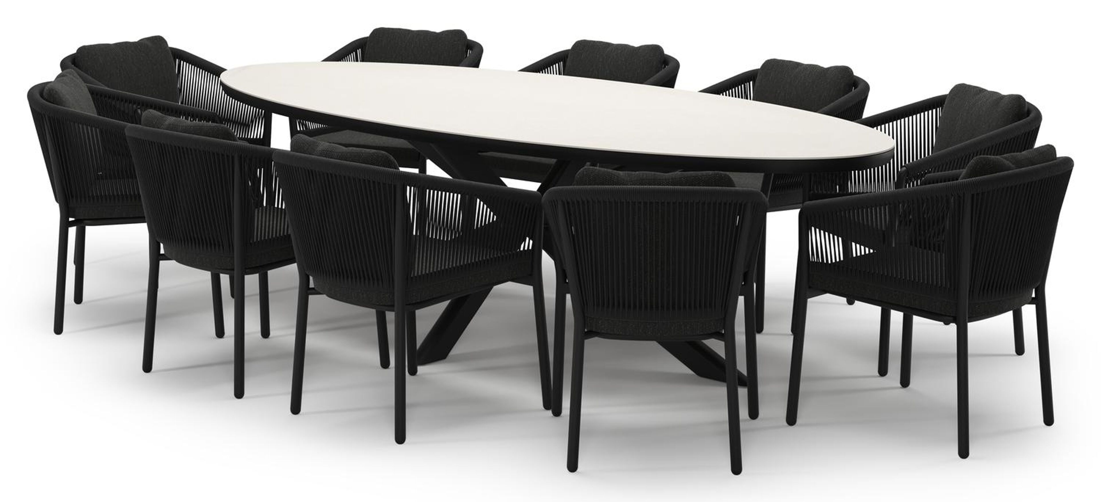 Ensemble de jardin Pamplona en aluminium noir et sintered stone crema minerale avec 10 chaises de jardin Gerona
