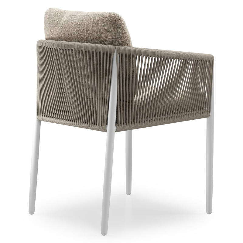 Chaise de jardin Organo en aluminium beige et corde ronde tissée verticalement beige avec coussin en All Weather Sunbrella® Luxe Chartres Pewter