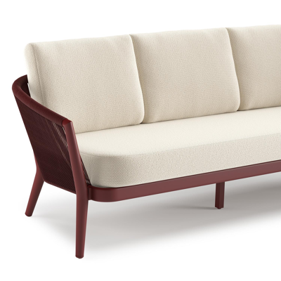 Orso loungeset in ruby aluminium en ruby verticaal geweven ronde rope met Althea Off White all weather cosytica kussen