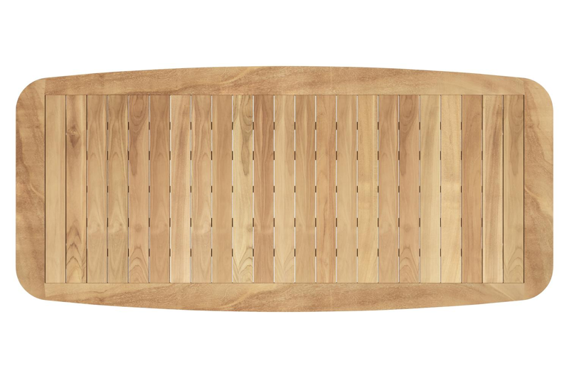 Mosa bootvormige tuinset in beige aluminium en teak natural finish met 6 Matera tuinstoelen