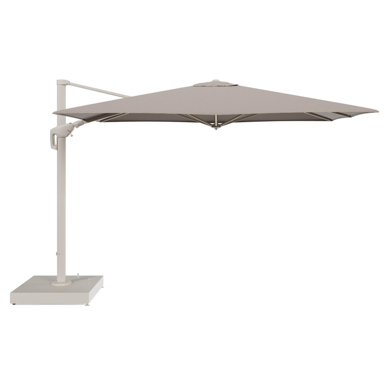 Parasol pendant Minore avec fonction tilt en aluminium beige et toile de parasol All Weather Solica Firenze Earth - Lg.1 280 Lg.2 370 cm avec pied de parasol Minore 260 kg avec roulettes