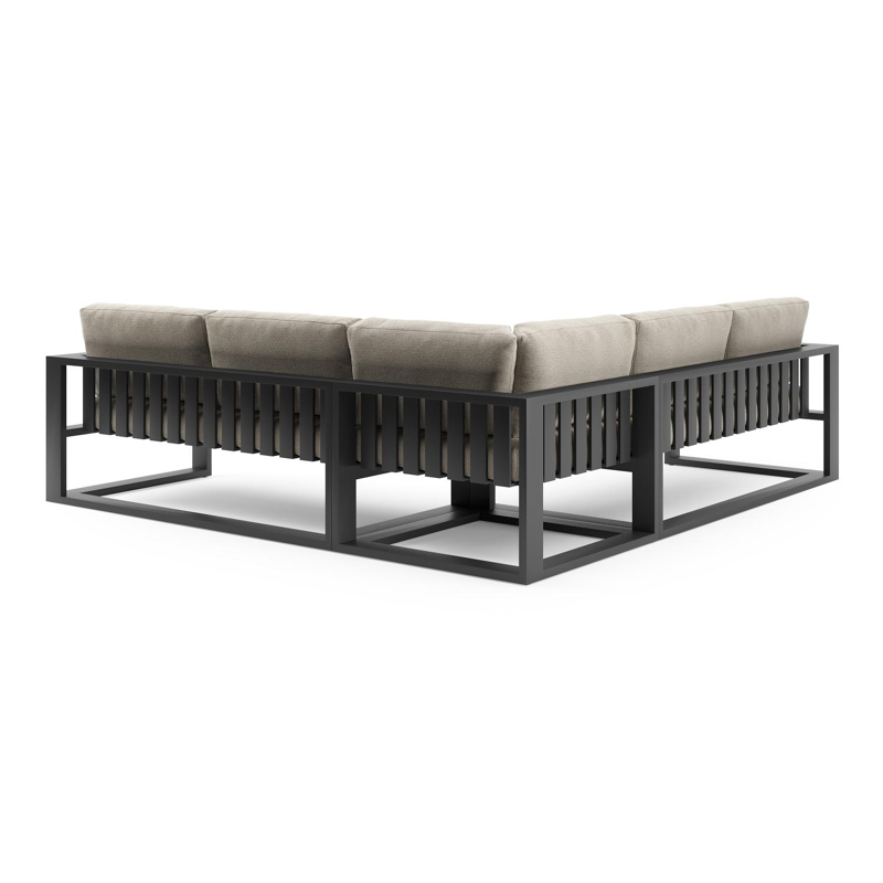 Verato loungehoek in zwart aluminium met catania sand all weather cosytica kussen