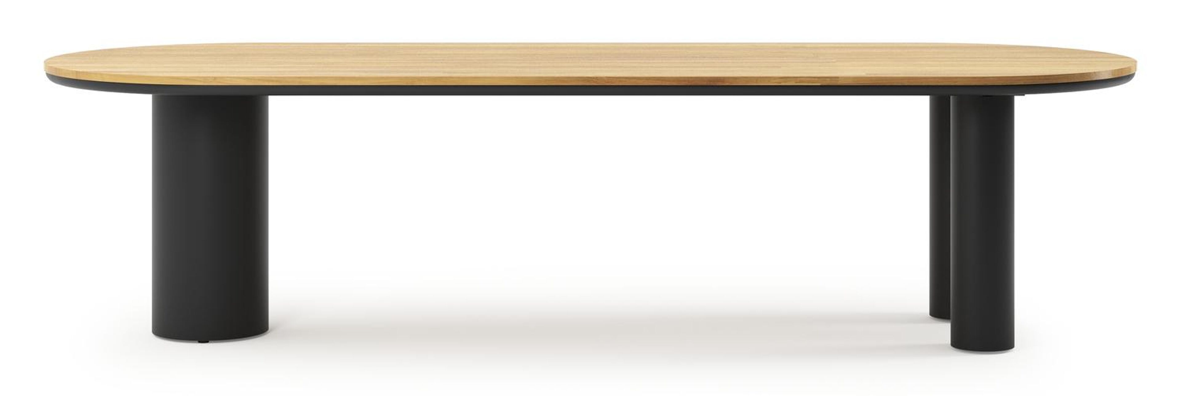 Table de jardin Organo oval en aluminium noir et teck - Lg. 300 x Lrg. 110 x Haut. 74 cm