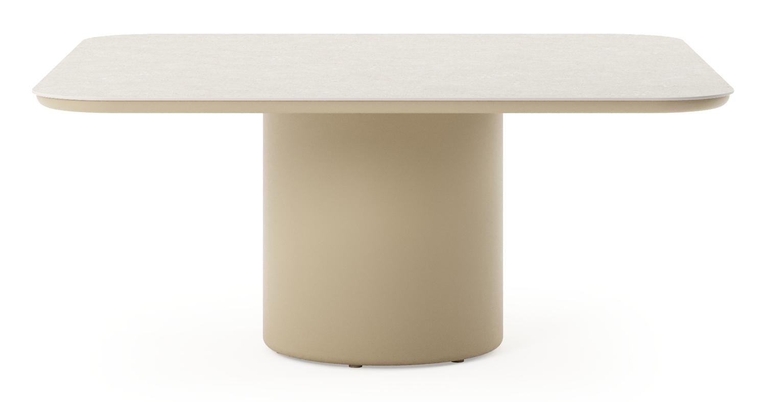 Amico low dining tuintafel afgerond vierkant in beige aluminium en volkeramiek Shilin - L 148 x B 148 x H 61 cm