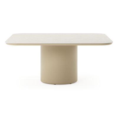 Amico low dining tuintafel afgerond vierkant in beige aluminium en volkeramiek Shilin - L 148 x B 148 x H 61 cm