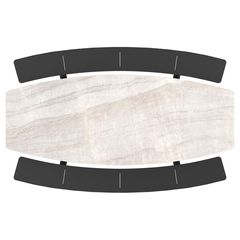 Forno picknicktafel bootvorm in zwart aluminium en volkeramiek Taj Mahal - L 280 x B 192 x H 72 cm