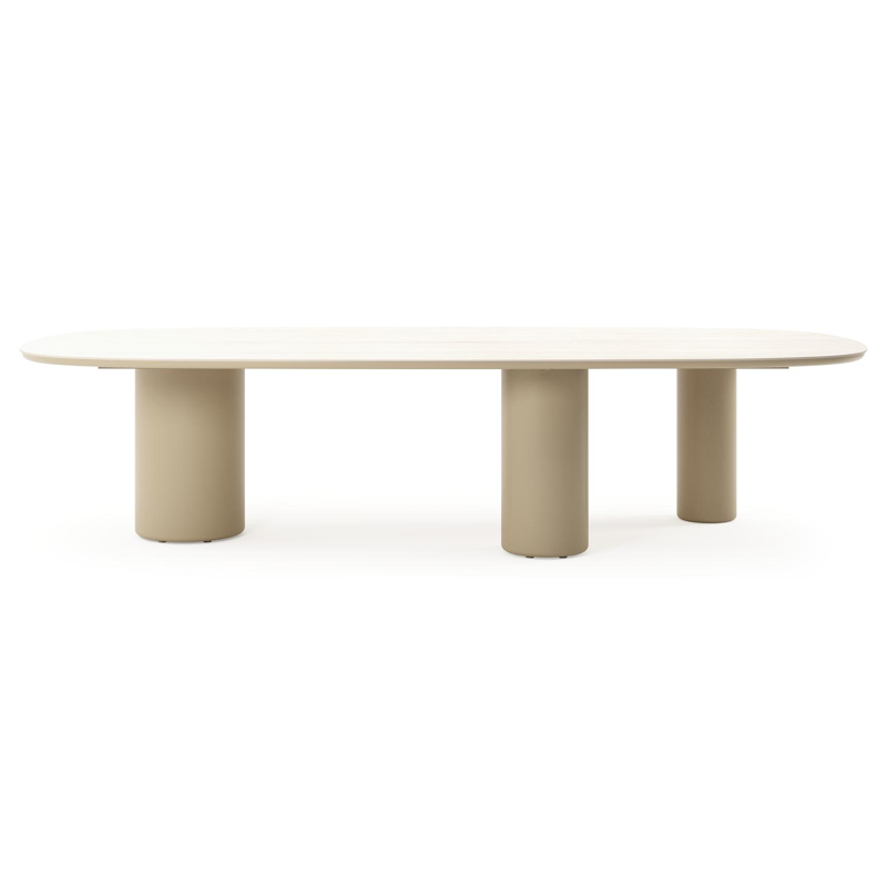 Amico tuintafel bombo xl in beige aluminium en volkeramiek Travertino Bianco - L 320 x B 148 x H 73.5 cm