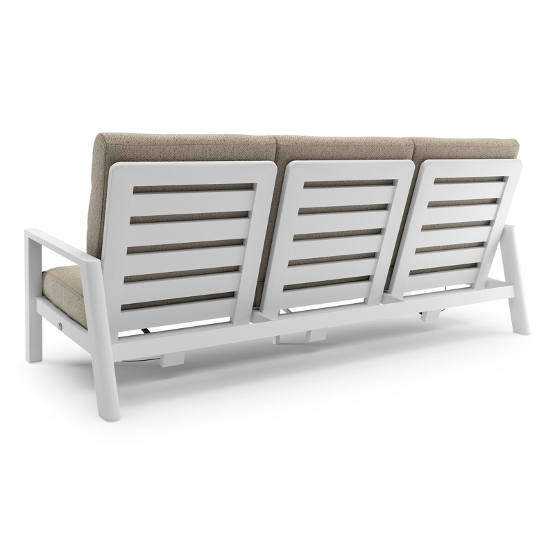 Canapé de jardin Cirello en aluminium blanc et coussins en all weather cosytica bora desert