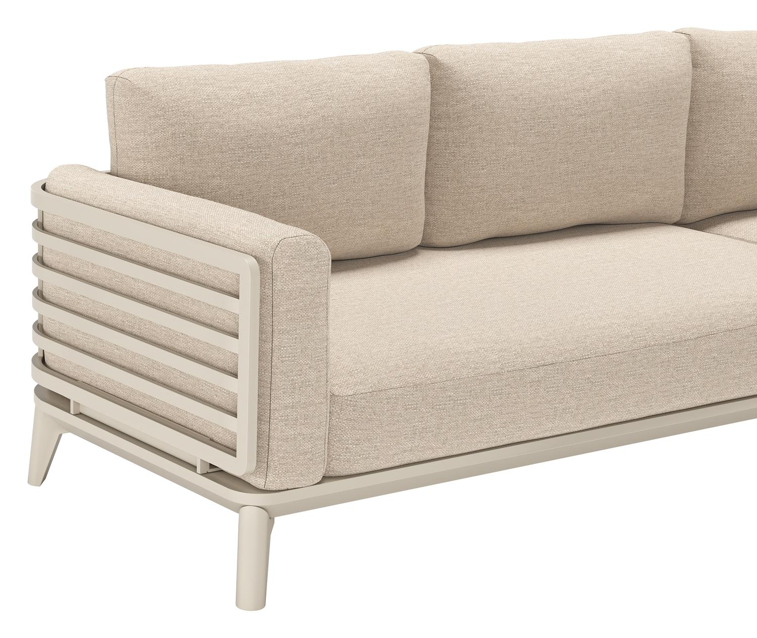 Salon de jardin d'angle Mosa en aluminium beige avec coussins en weather+ softtouch rustic