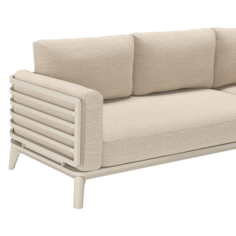 Salon de jardin d'angle Mosa en aluminium beige avec coussins en weather+ softtouch rustic