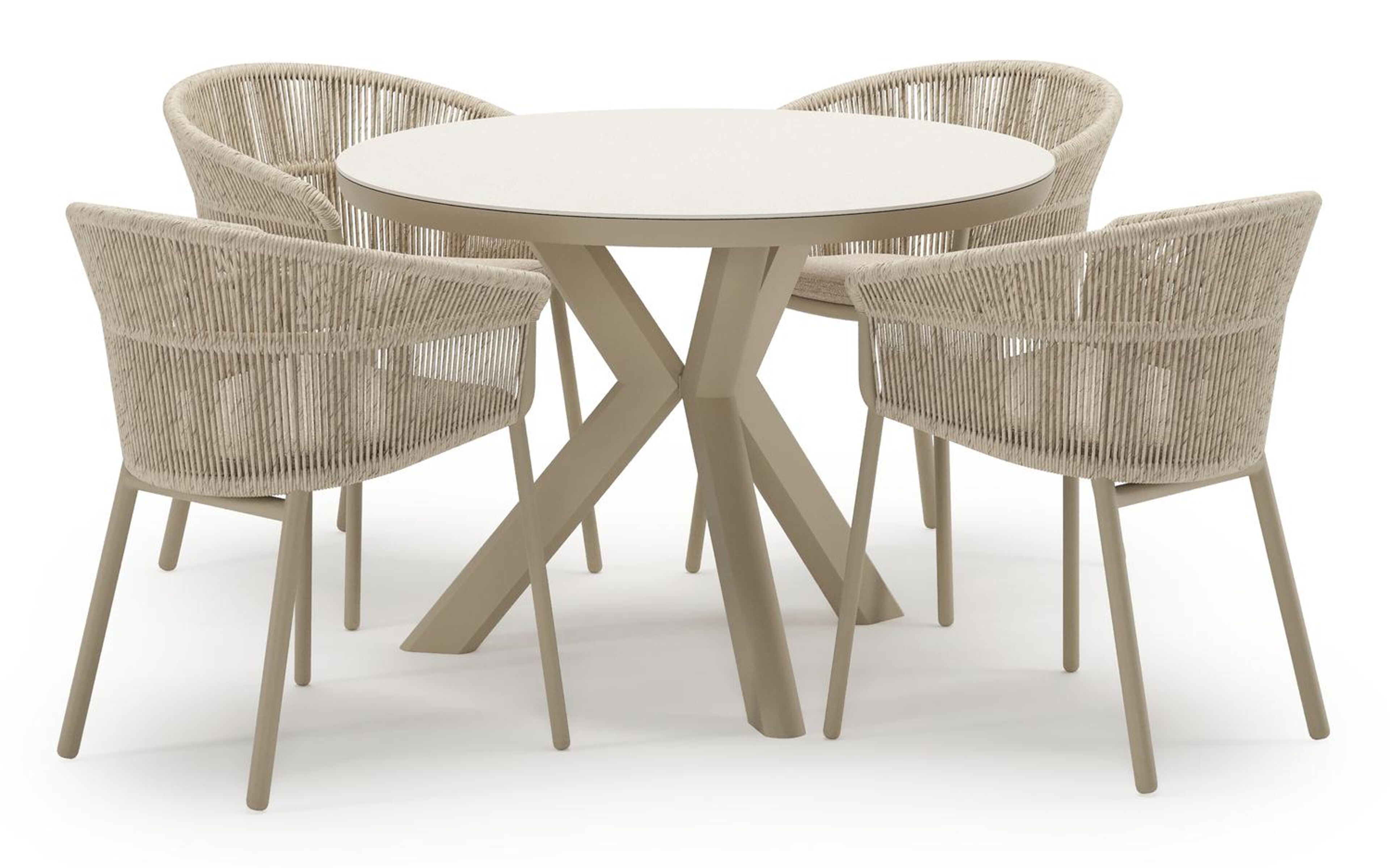 Ensemble de jardin Pamplona en aluminium beige et sintered stone crema minerale avec 4 chaises de jardin empilable Matera