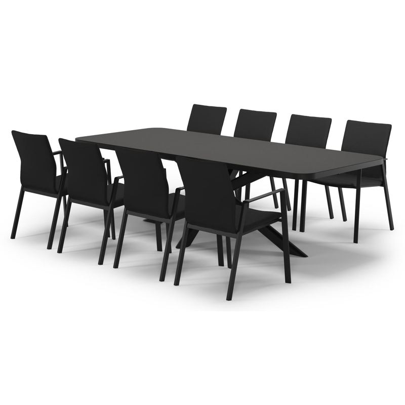 Estella verlengbare tuinset rechthoekig in zwart aluminium en sintered stone Notte minerale met 8 Madura tuinstoelen