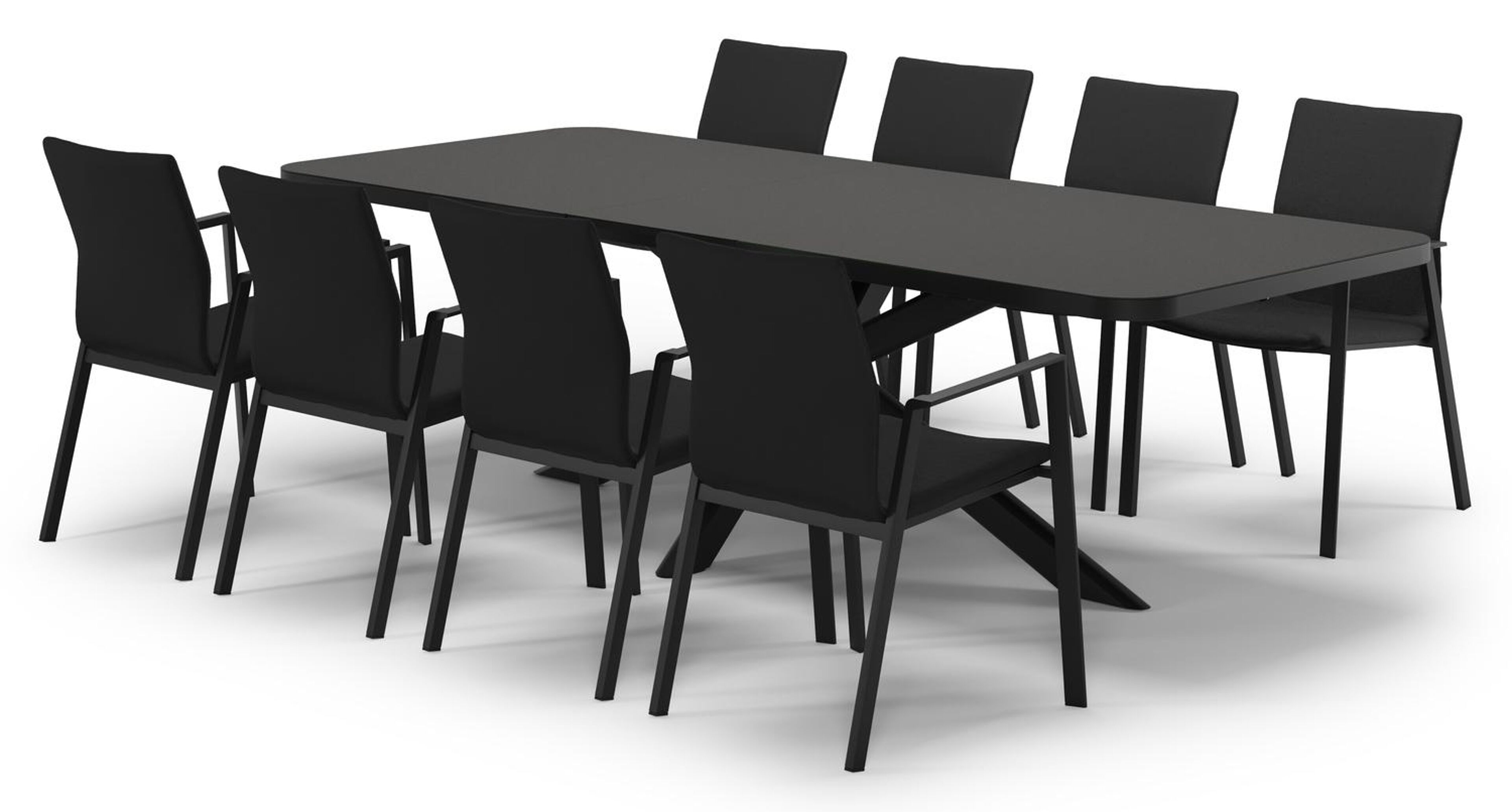 Estella verlengbare tuinset rechthoekig in zwart aluminium en sintered stone Notte minerale met 8 Madura tuinstoelen