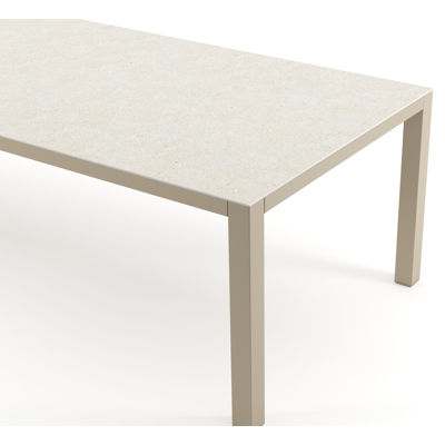Table de jardin Como rectangulaire en aluminium beige et céramique pleine Shilin - Lg. 280 x Lrg. 110 x Haut. 73 cm