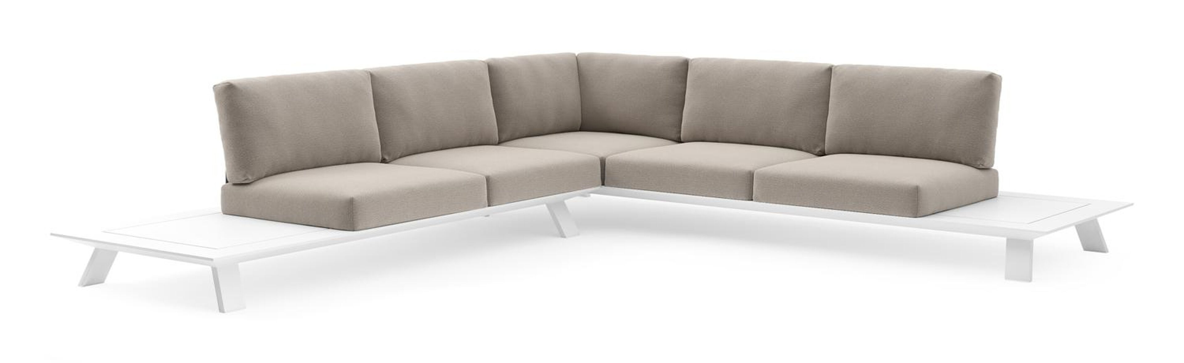 Cesano loungehoek in wit aluminium met savane coconut all weather Sunbrella® luxe kussen