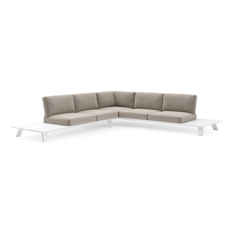 Cesano loungehoek in wit aluminium met savane coconut all weather Sunbrella® luxe kussen