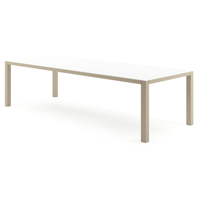 Como tuintafel rechthoekig in beige aluminium en volkeramiek Arctic White - L 280 x B 110 x H 73 cm