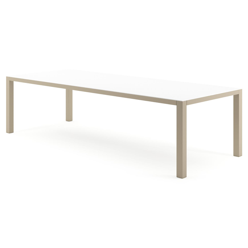 Table de jardin Como rectangulaire en aluminium beige et céramique pleine Arctic White - Lg. 280 x Lrg. 110 x Haut. 73 cm