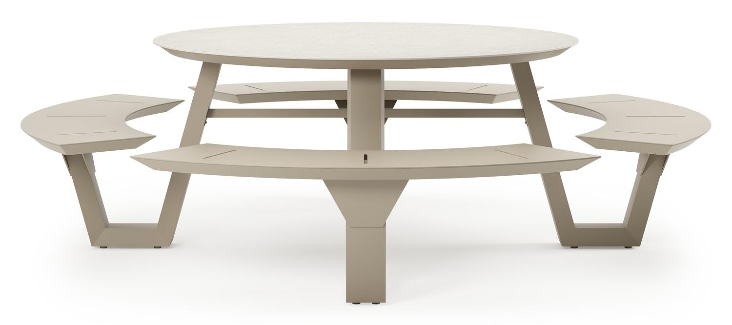 Rondino picknicktafel in beige aluminium en volkeramiek Shilin - Dia. 148 cm