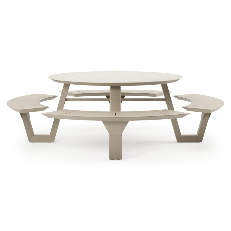 Table de pique-nique Rondino en aluminium beige et céramique pleine Shilin - Diam. 148 cm