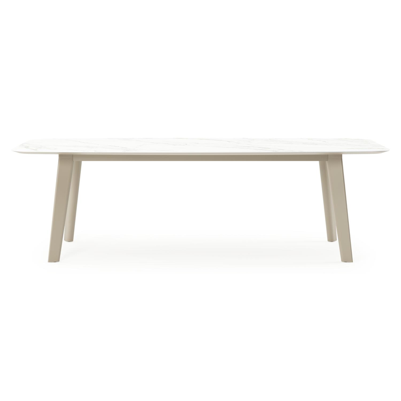 Lacrima tuintafel bootvorm in beige aluminium en volkeramiek Calacatta - L 255 x B 115 x H 74 cm