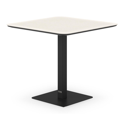 Table de jardin Fano inclinable carré arrondi en aluminium noir et céramique pleine beige - Lg. 85 x Lrg. 85 x Haut. 73 cm