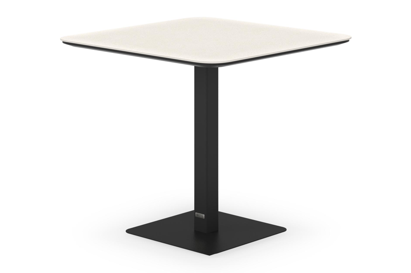 Table de jardin Fano inclinable carré arrondi en aluminium noir et céramique pleine beige - Lg. 85 x Lrg. 85 x Haut. 73 cm