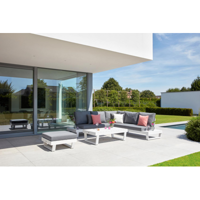 Modica lounge poef in wit aluminium met grijs textilene kussen