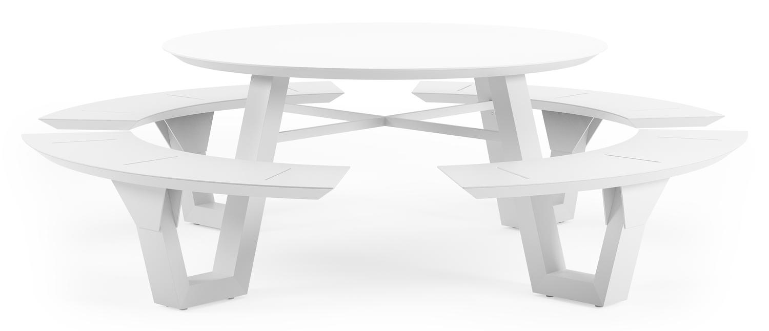 Rondino picknicktafel in wit aluminium en volkeramiek arctic white tafelblad - Ø 236 x H 71,5 cm